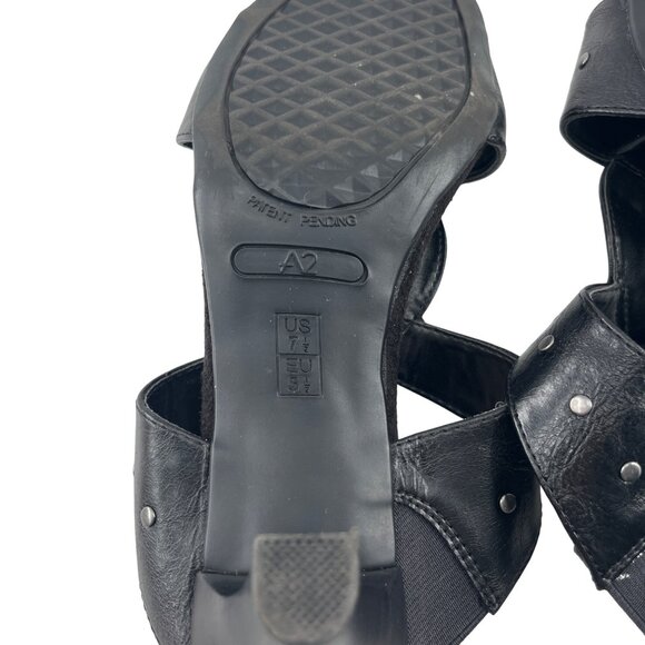A2 By Aerosoles Black Leather Studded Heeled Sandals 7.5 Heel Rest Technology - Picture 4 of 6